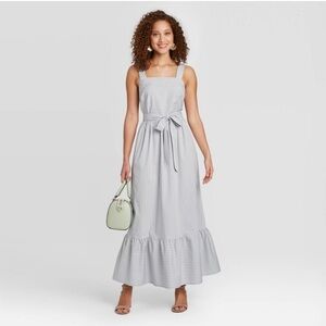 A New Day Blue and White Striped Maxi Dress with Belt, size small
